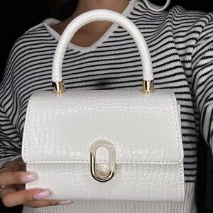 Elegant White Croc-Embossed Handbag